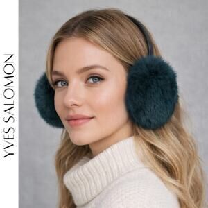 YVES SALOMON Genuine Rabbit Fur & Silk Ear Muffs, NWT!
